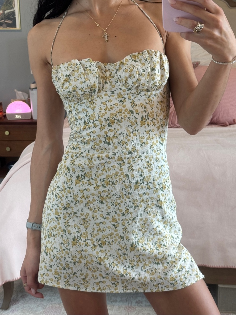 Princess Polly Acer Mini Dress with a Yellow and Green Floral Design